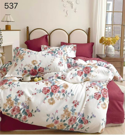 LENJERII DE PAT - Lenerie de pat finet,6 piese crem cu trandafiri roșii și bej-GR537