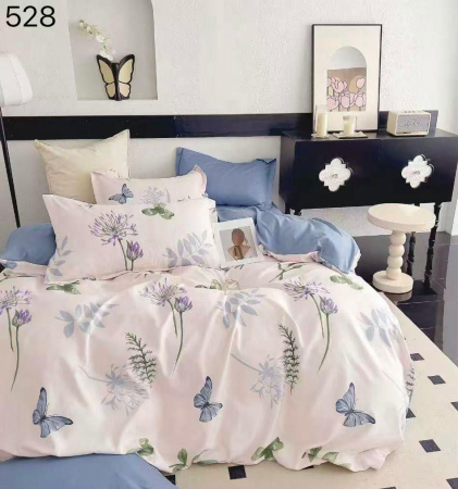 LENJERII DE PAT - Lenerie de pat finet,6 piese roz cu fluturi și flori violet-GR528