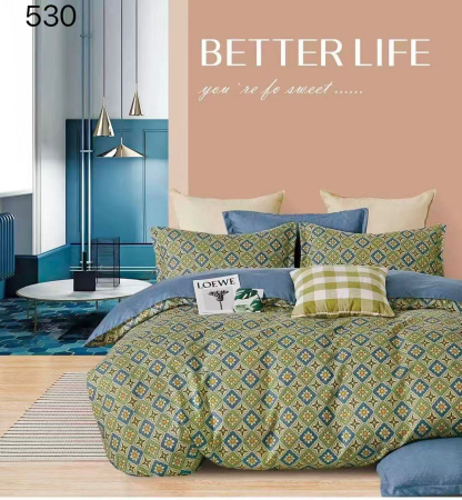 LENJERII DE PAT - Lenerie de pat finet,6 piese verde cu motiv geometric tradițional și albastru-GR530