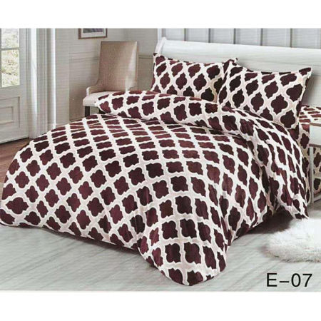 Lenjerii de pat Cocolino - Lenjerie Cocolino Pufoasa cu Elastic 4 piese bordo cu alb, model geometric catifelat-CS25