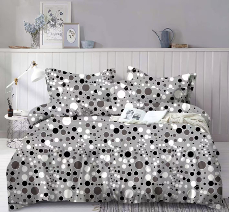 Lenjerii de pat Cocolino - Lenjerie Cocolino Pufoasa cu Elastic 4 piese Gri cu buline albe și negre-CS5