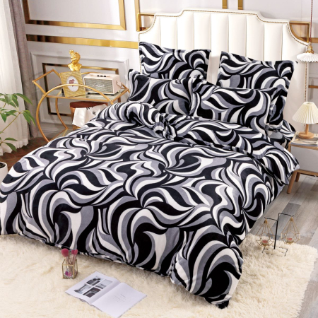 Lenjerii de pat Cocolino - Lenjerie Cocolino Pufoasa cu Elastic 4 piese negru cu alb model vortex-CS21