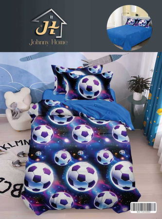 Lenjerii de pat 1 Persoana FINET - Lenjerie de pat 1 Persoana,4 piese,mingi de fotbal pe un fundal albastru, spațial-P55