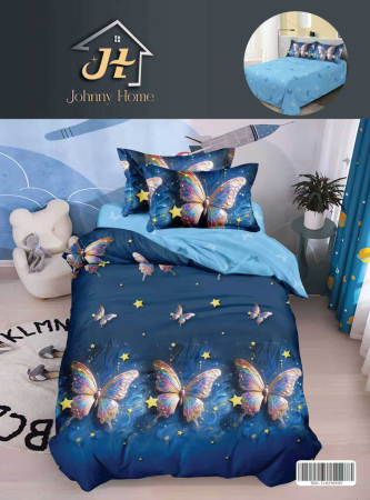 Lenjerii de pat 1 Persoana FINET - Lenjerie de pat 1 Persoana,4 piese Albastru cu Fluturi-P68