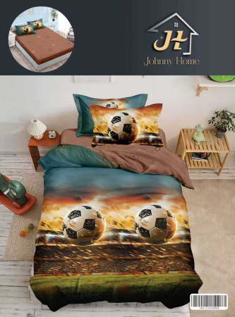 LENJERII DE PAT 1 PERSOANA & COPII - Lenjerie de pat 1 Persoana cu Elastic,maro cu minge de Fotbal-YE156