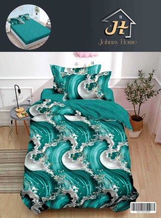 LENJERII DE PAT 1 PERSOANA & COPII - Lenjerie de pat 1 Persoana cu Elastic,Valuri in nuante de Turcoaz-YE157