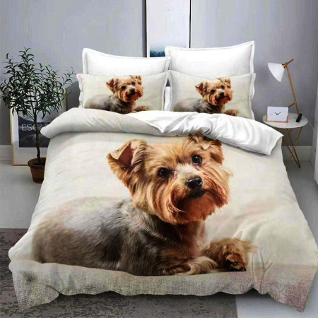 Lenjerii de pat 3D Premium - Lenjerie de pat 3D,6 piese,Finet crem cu imprimeu caine terrier 3D-FNJ25