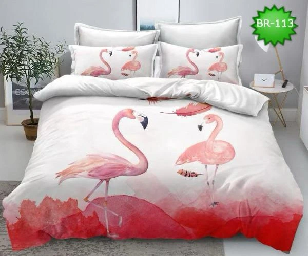 Lenjerii de pat 3D Premium - Lenjerie de pat 3D,finet 6 piese roz cu flamingo 3D-FNJ33