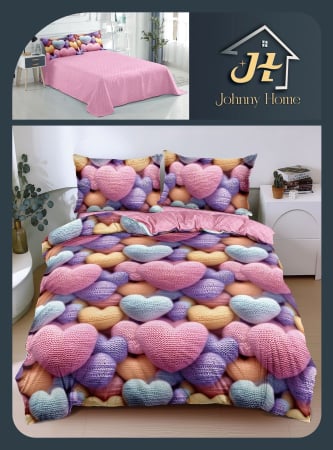 Lenjerii Bumbac Satinat - Lenjerie de pat 4 piese,bumbac satinat,Roz cu Inimioare colorate-BS704