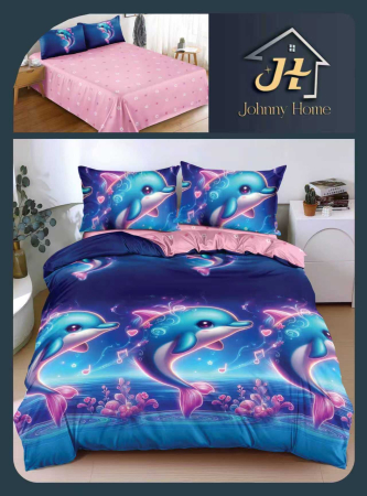 Lenjerii Bumbac Satinat - Lenjerie de pat 4 piese,bumbac satinat,cu Delfini-BS696