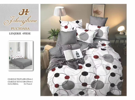 Lenjerii Bumbac Satinat - Lenjerie de pat 4 piese bumbac satinat cu model geometric-BS553