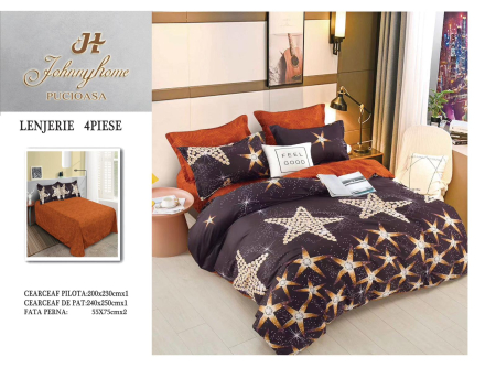 Lenjerii Bumbac Satinat - Lenjerie de pat 4 piese bumbac satinat cu stele și motive marine-BS653