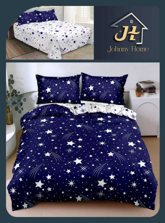 Lenjerii Bumbac Satinat - Lenjerie de pat 4 piese,bumbac satinat ,Bleumarin cu stelute si comete-BS241