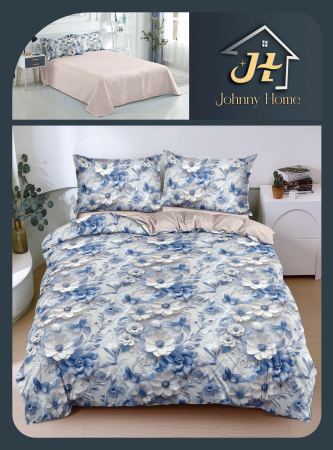 Lenjerii Bumbac Satinat - Lenjerie de pat 4 piese,bumbac satinat, Floricele albastre-BS693