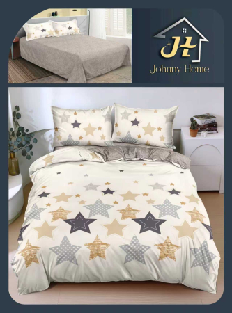 Lenjerii Bumbac Satinat - Lenjerie de pat 4 piese,bumbac satinat,crem,Stars-BS706