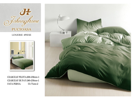 Lenjerii Bumbac Satinat - Lenjerie de pat 4 piese verde ombre, 200x230 cm-BS662