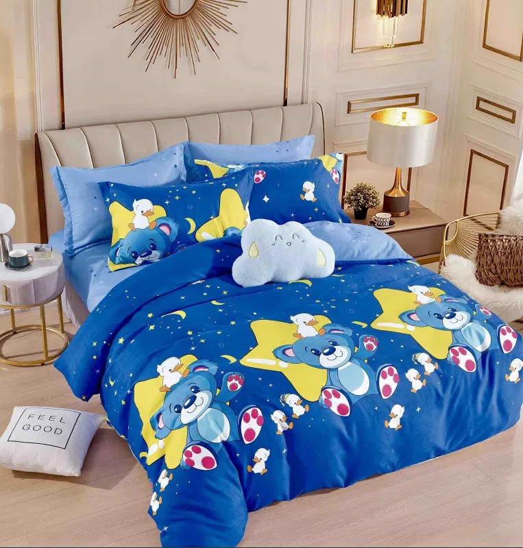 OFERTA 1+1 - Lenjerie de pat,6 Piese, finet,Albastru,Ursuleti-FJ187