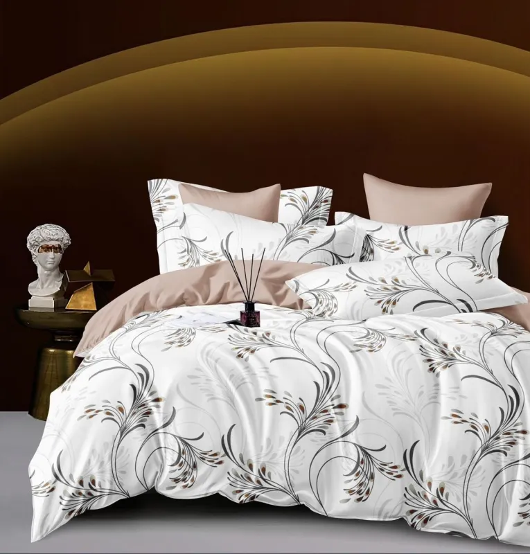 OFERTA 1+1 - Lenjerie de pat,6 Piese, finet,Crem cu Flori-FJ144