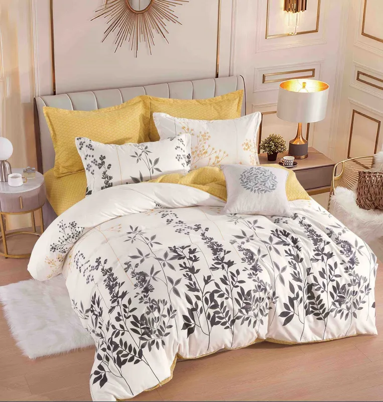 OFERTA 1+1 - Lenjerie de pat,6 Piese, finet,Crem/Galben,Iedera-FJ151