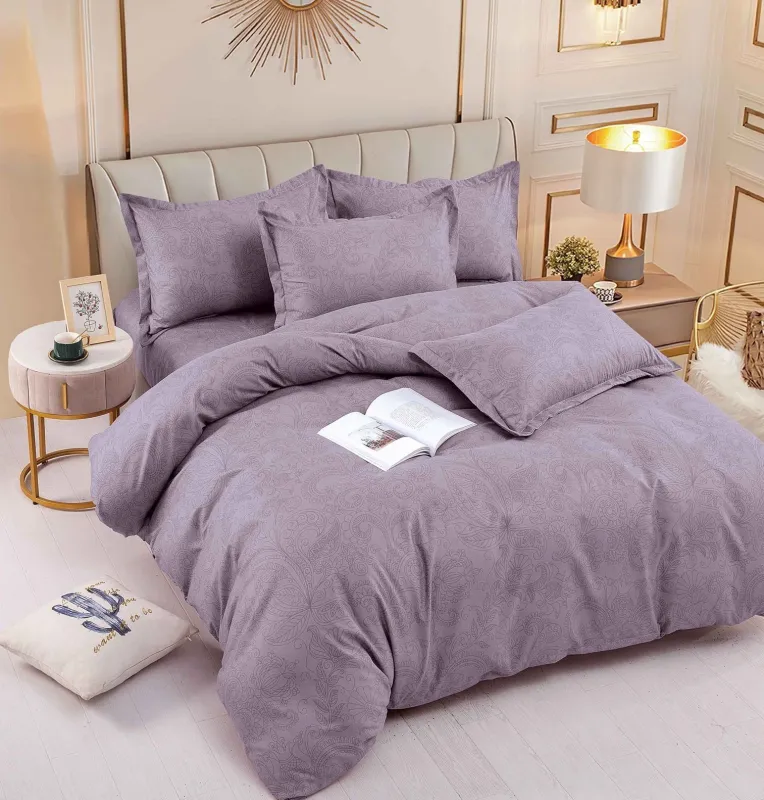 OFERTA 1+1 - Lenjerie de pat,6 Piese, finet,Lila cu frunzulite-FJ176