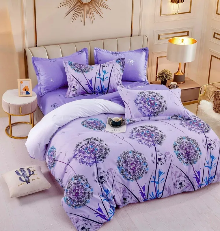 OFERTA 1+1 - Lenjerie de pat,6 Piese, finet,Mov/Lila cu Papadii-FJ167