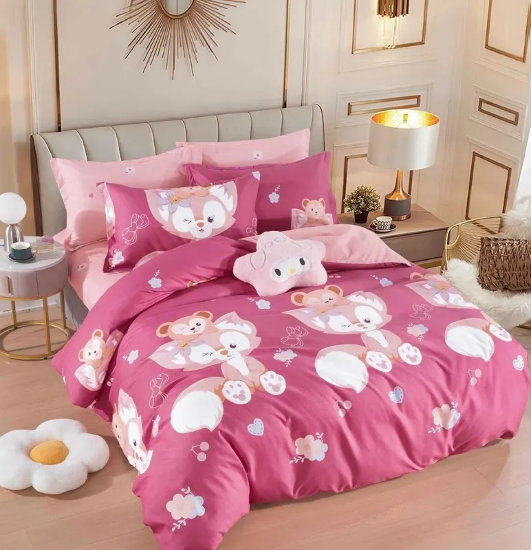 OFERTA 1+1 - Lenjerie de pat,6 Piese, finet,Roz,Vulpita-FJ185