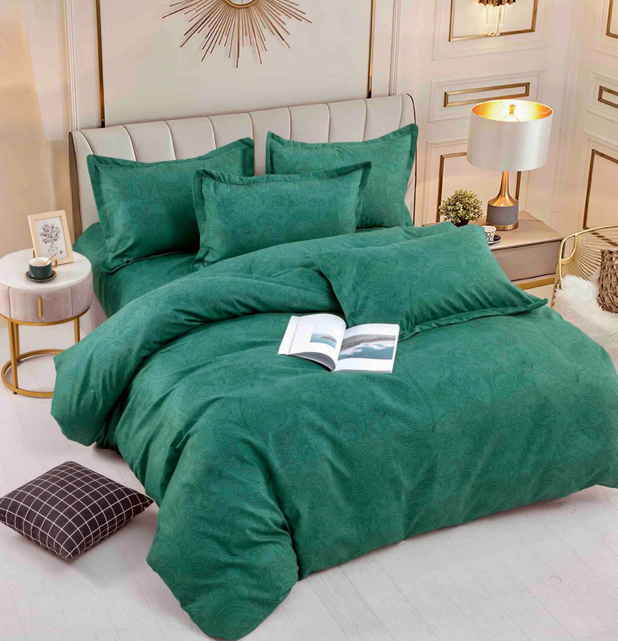 Lenjerii de pat finet JOJO - Lenjerie de pat,6 Piese, finet verde cu model baroc elegant-fj228