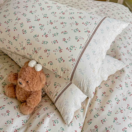 Lenjerie de pat bumbac 100% Crem cu Floricele și broderie, 4 piese cu elastic-BJ21 [4]