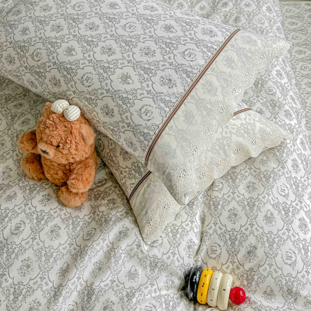 Lenjerie de pat bumbac 100% cu elastic și broderie, crem cu flori baroc-BJ22 [4]