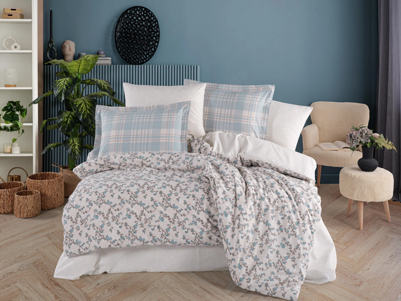 LENJERII DE PAT - Lenjerie de Pat Bumbac Poplin 2 Persoane - Lola Mavi-POP242