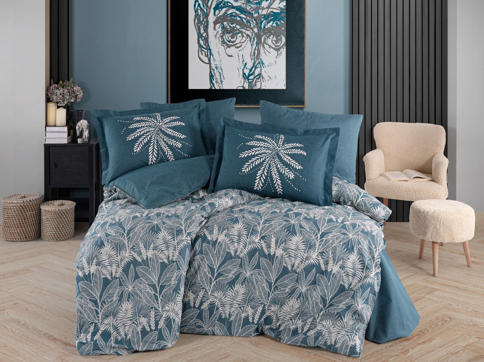 LENJERII DE PAT - Lenjerie de Pat Bumbac Poplin 2 Persoane - Selene Petrol-POP243