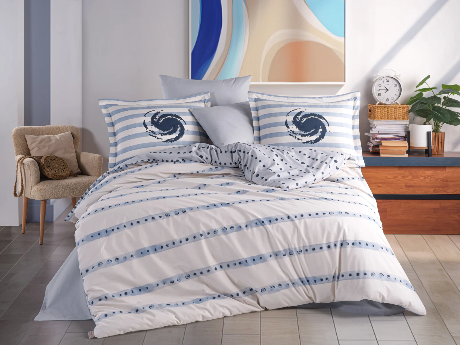 LENJERII DE PAT - Lenjerie de Pat Bumbac Poplin 2 Persoane - Squall Deniz-POP247