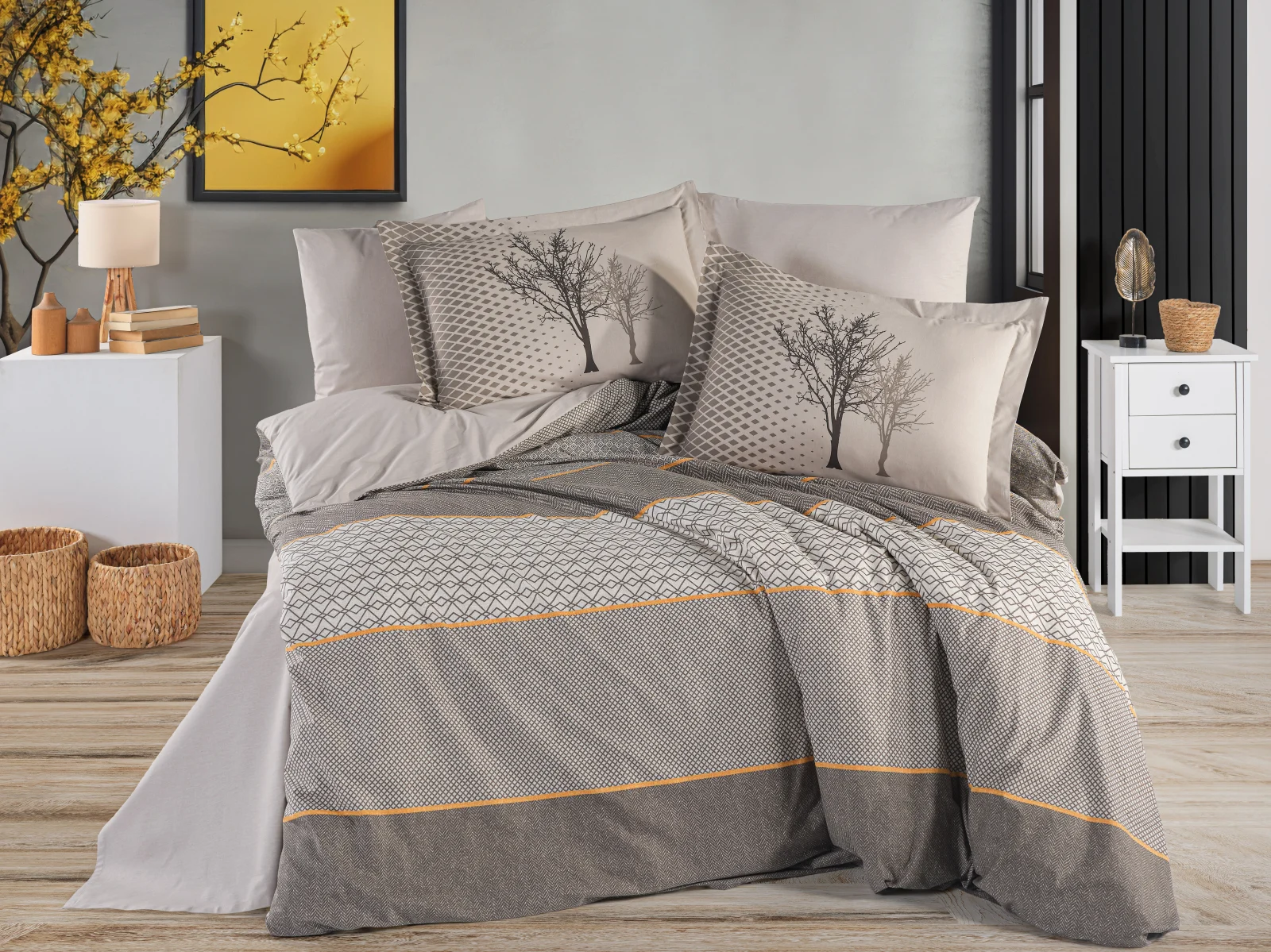 LENJERII DE PAT - Lenjerie de Pat Bumbac Poplin 2 Persoane - Tanya Kahve-POP250