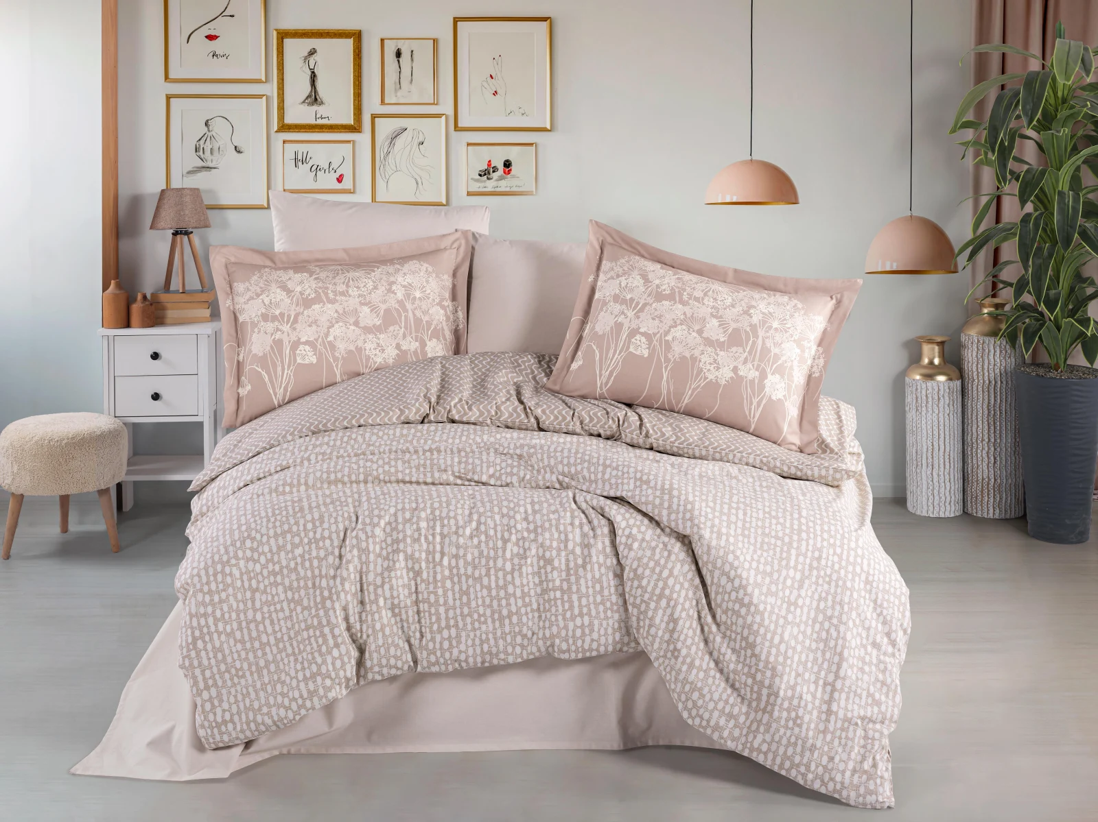 LENJERII DE PAT - Lenjerie de Pat Bumbac Poplin 2 Persoane - Velura Latte-POP253