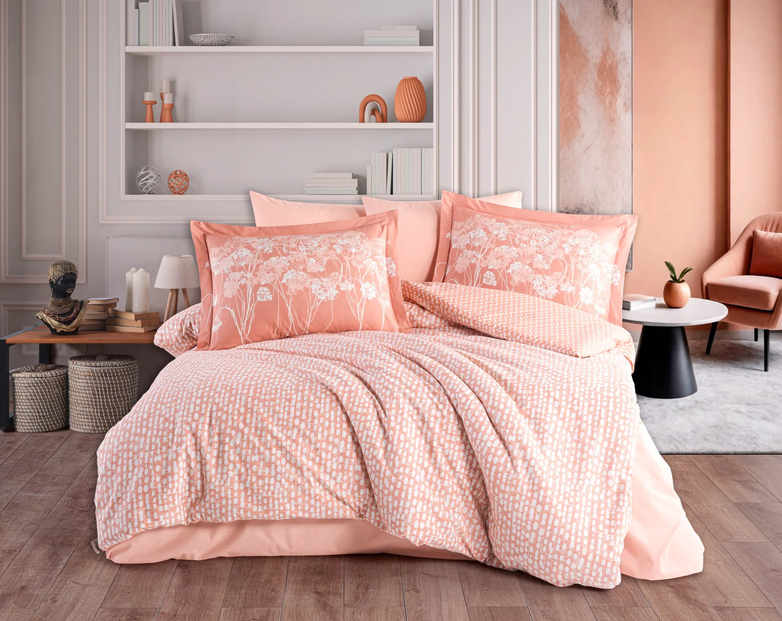 LENJERII DE PAT - Lenjerie de Pat Bumbac Poplin 2 Persoane - Velura Terracota-POP255