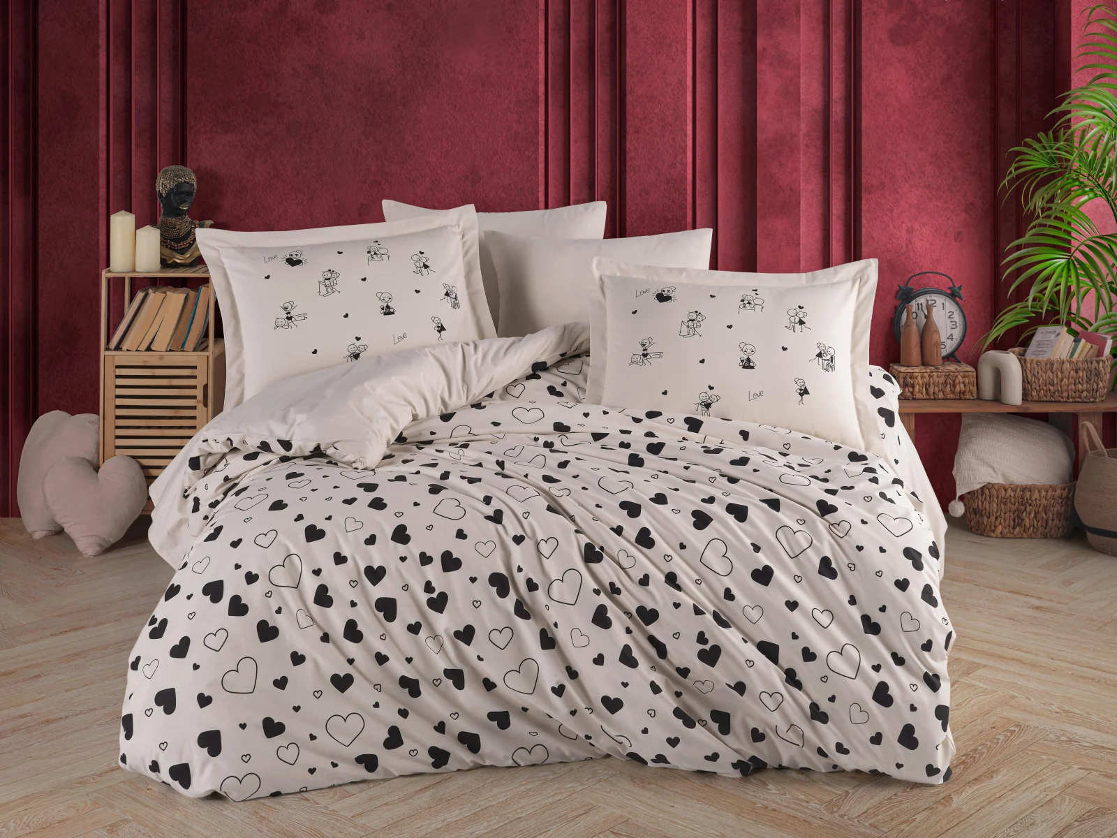 LENJERII DE PAT - Lenjerie de Pat Bumbac Poplin 2 Persoane - Venus Siyah-POP257