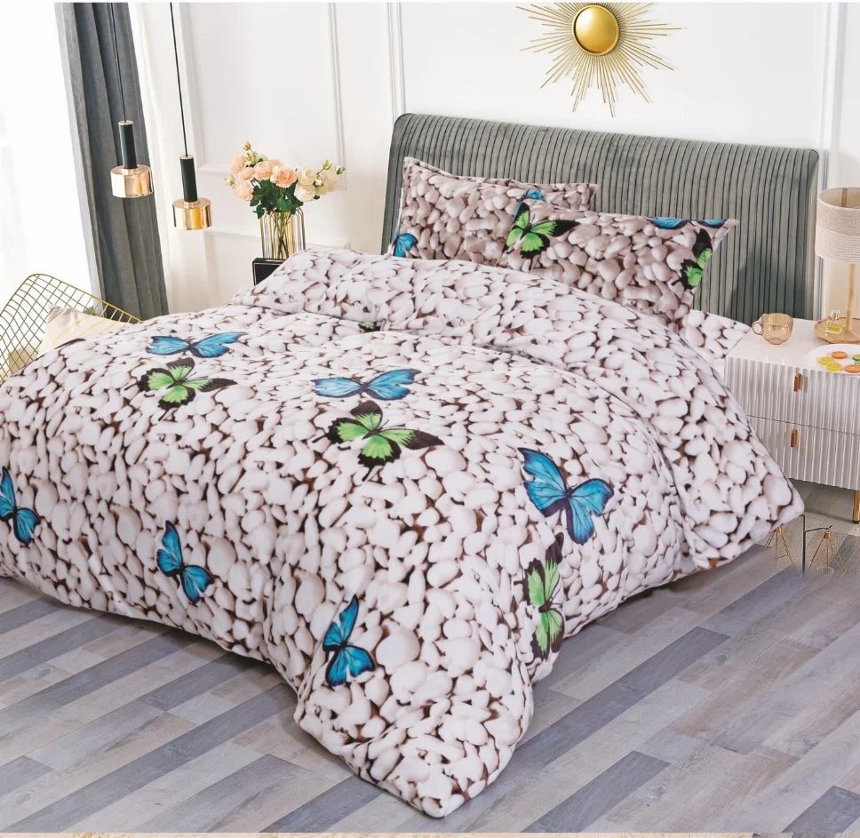 Lenjerii de pat Cocolino - Lenjerie de pat Cocolino 4 piese, alb cu fluturi verzi si albastri-LN26