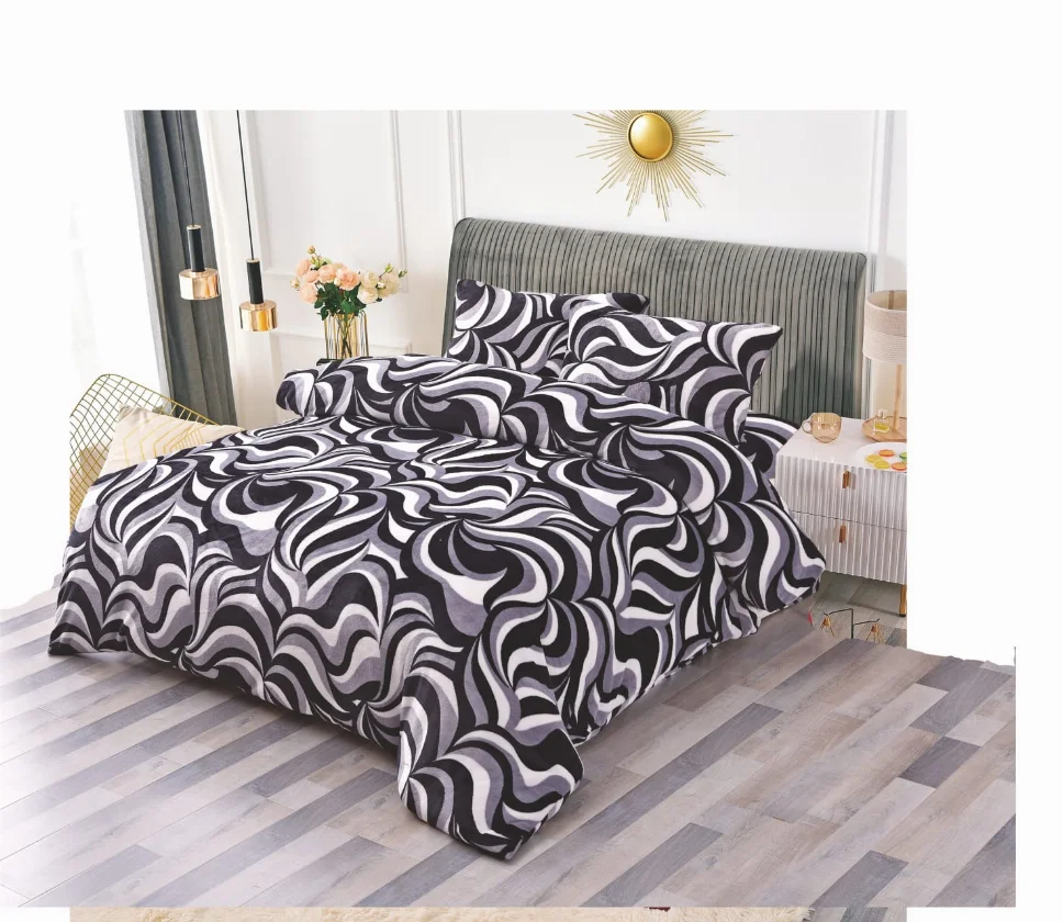 Lenjerii de pat Cocolino - Lenjerie de pat Cocolino 4 piese, alb cu onduleuri negre si gri-LN32