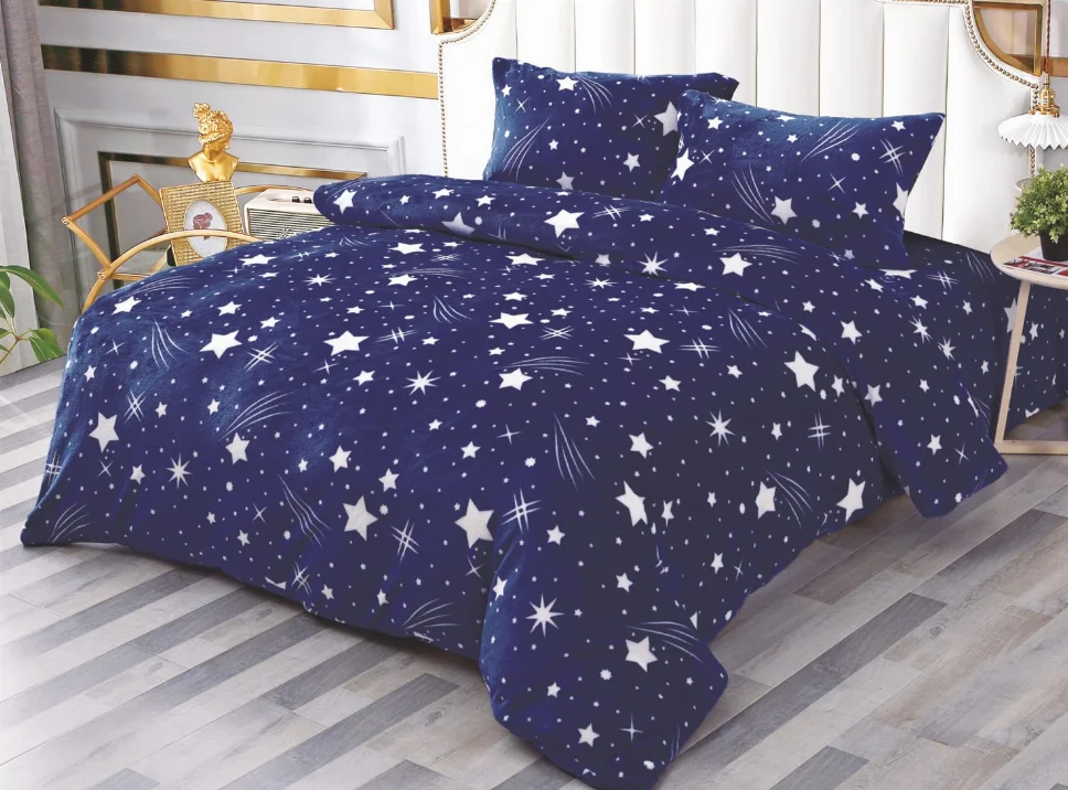Lenjerii de pat Cocolino - Lenjerie de pat Cocolino 4 piese, albastre cu stele si comete-LN34