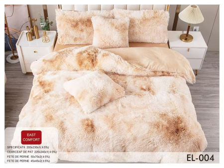 Lenjerii de pat Cocolino - Lenjerie de pat Cocolino 4 piese Fluffy,Super pufoase,Crem cu maro-GB1