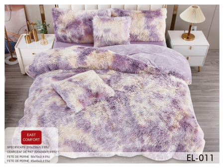 LENJERII DE PAT - Lenjerie de pat Cocolino 4 piese Fluffy,Super pufoase,Mov cu crem-GB9