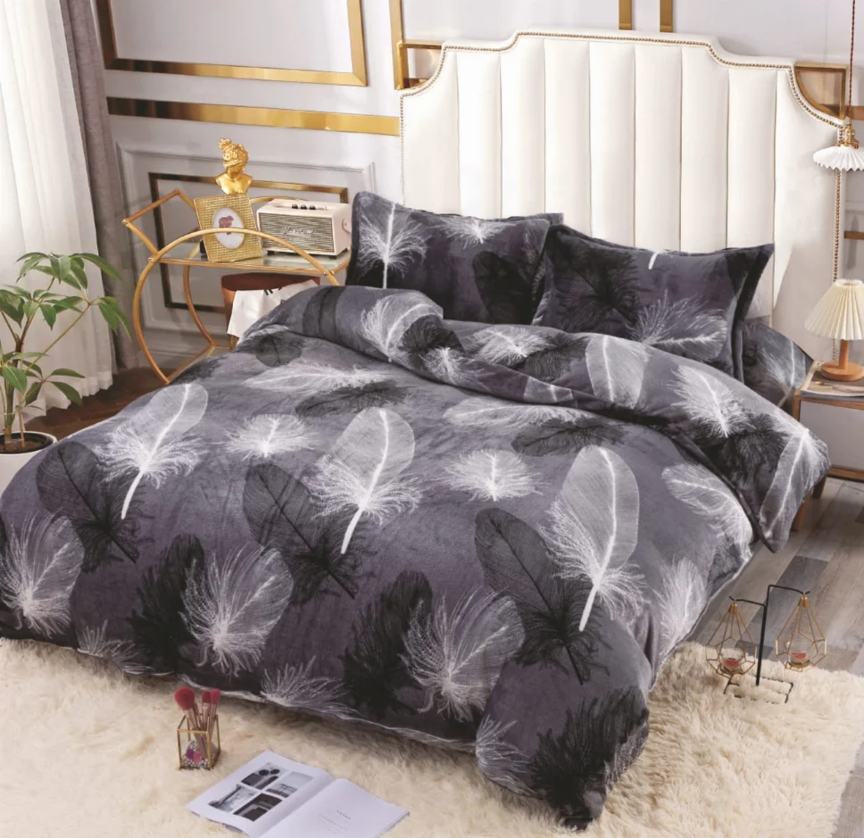 Lenjerii de pat Cocolino - Lenjerie de pat Cocolino 4 piese, gri cu pene albe și negre-LN27