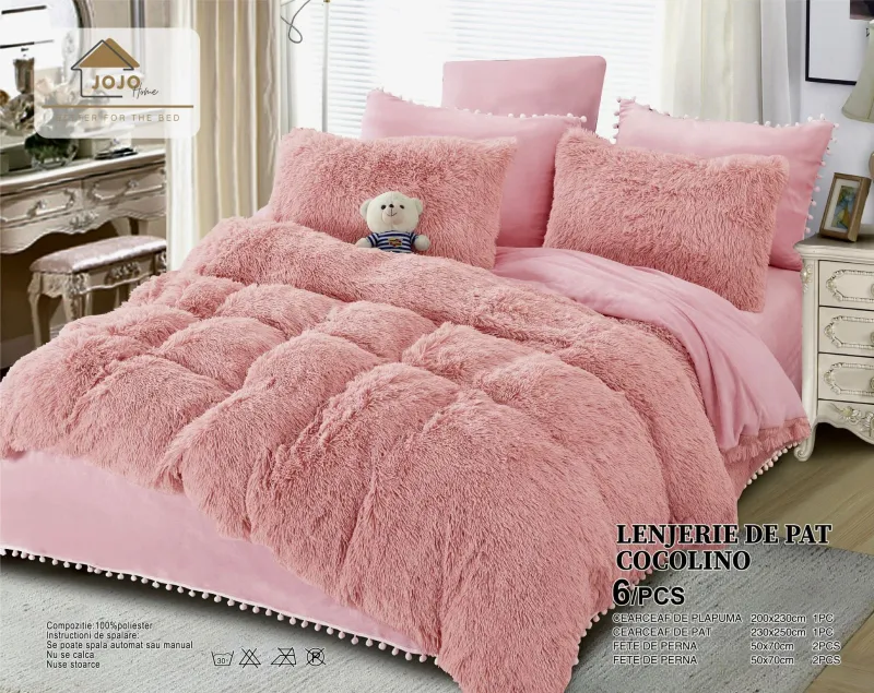 LENJERII DE PAT - Lenjerie de pat Cocolino 6 piese Fluffy,Super pufoase,Roz deschis-COF10