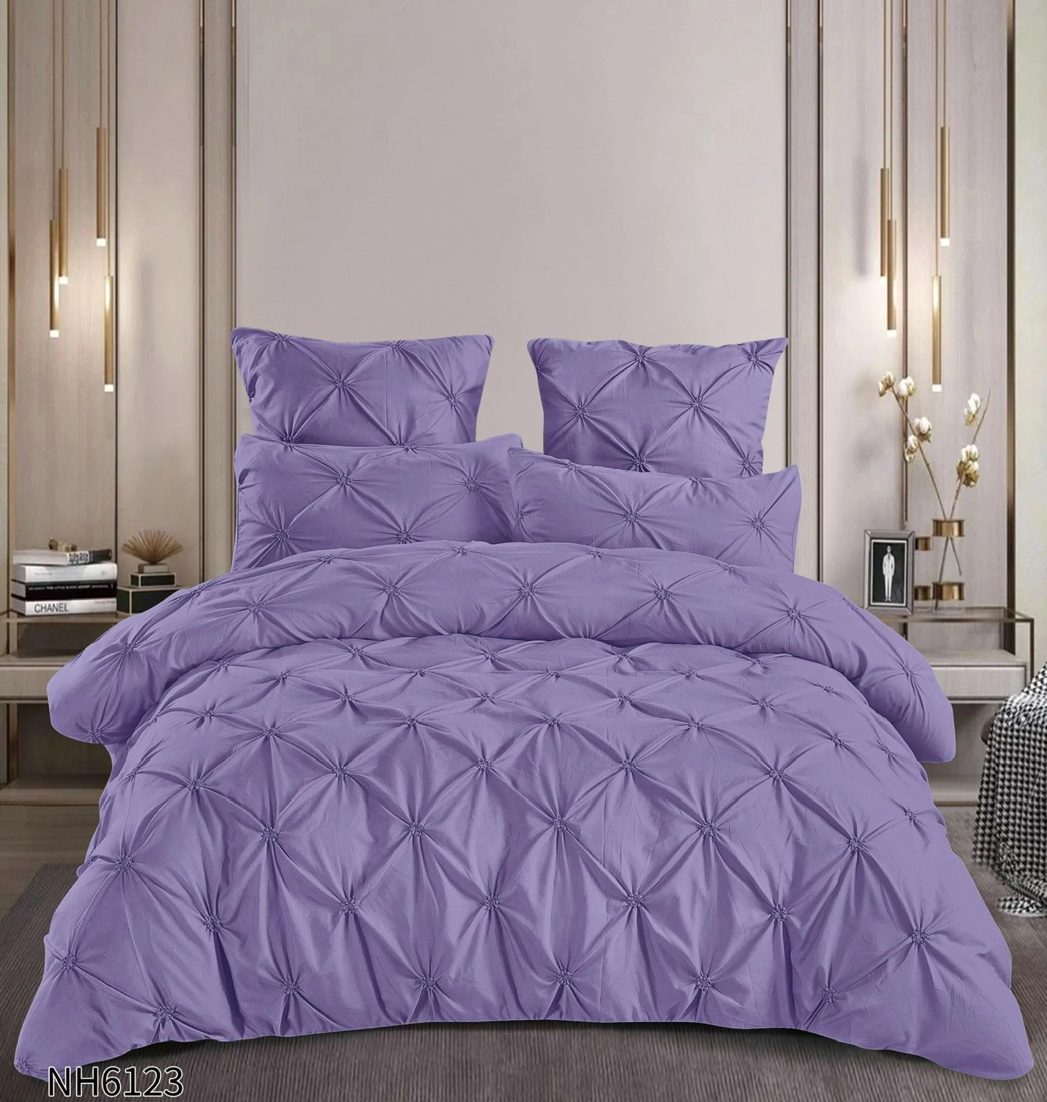 Lenjerii de pat Finet cu PLIURI - Lenjerie de pat cu Pliuri Elegante din finet,cearceaf cu ELASTIC-NH6123
