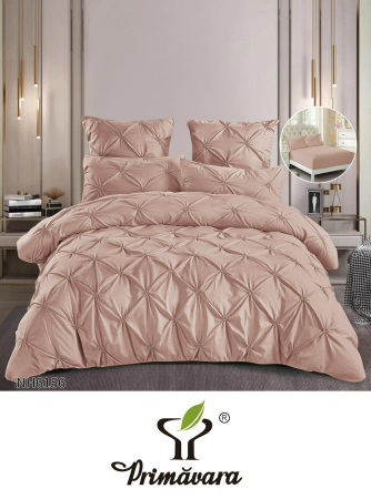 Lenjerii de pat Finet cu PLIURI - Lenjerie de pat cu Pliuri Elegante din finet,cearceaf cu ELASTIC roz pudra cu model captusit geometric-NH6156