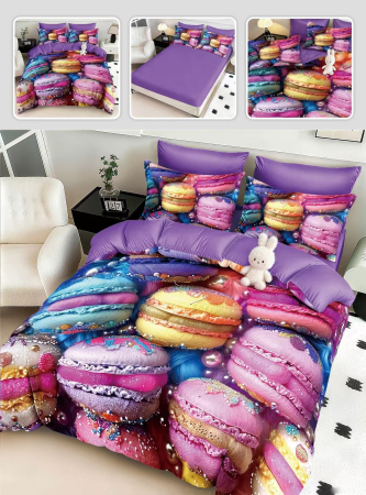 Lenjerii Mos Craciun - Lenjerie de pat din finet 5D cu Elastic,Macarons multicolor-BD20