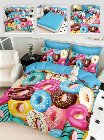 Lenjerii Mos Craciun - Lenjerie de pat din finet 5D cu Elastic, Gogosi colorate-BD18