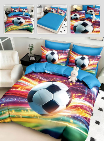 Lenjerii Mos Craciun - Lenjerie de pat din finet 5D cu Elastic, Minge de fotbal-BD15