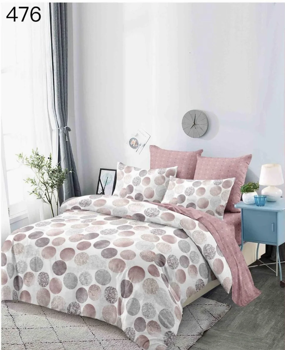 LENJERII DE PAT 1+1 GRATIS - Lenjerie de pat Finet 6 piese, alb cu buline roz si gri-GR476