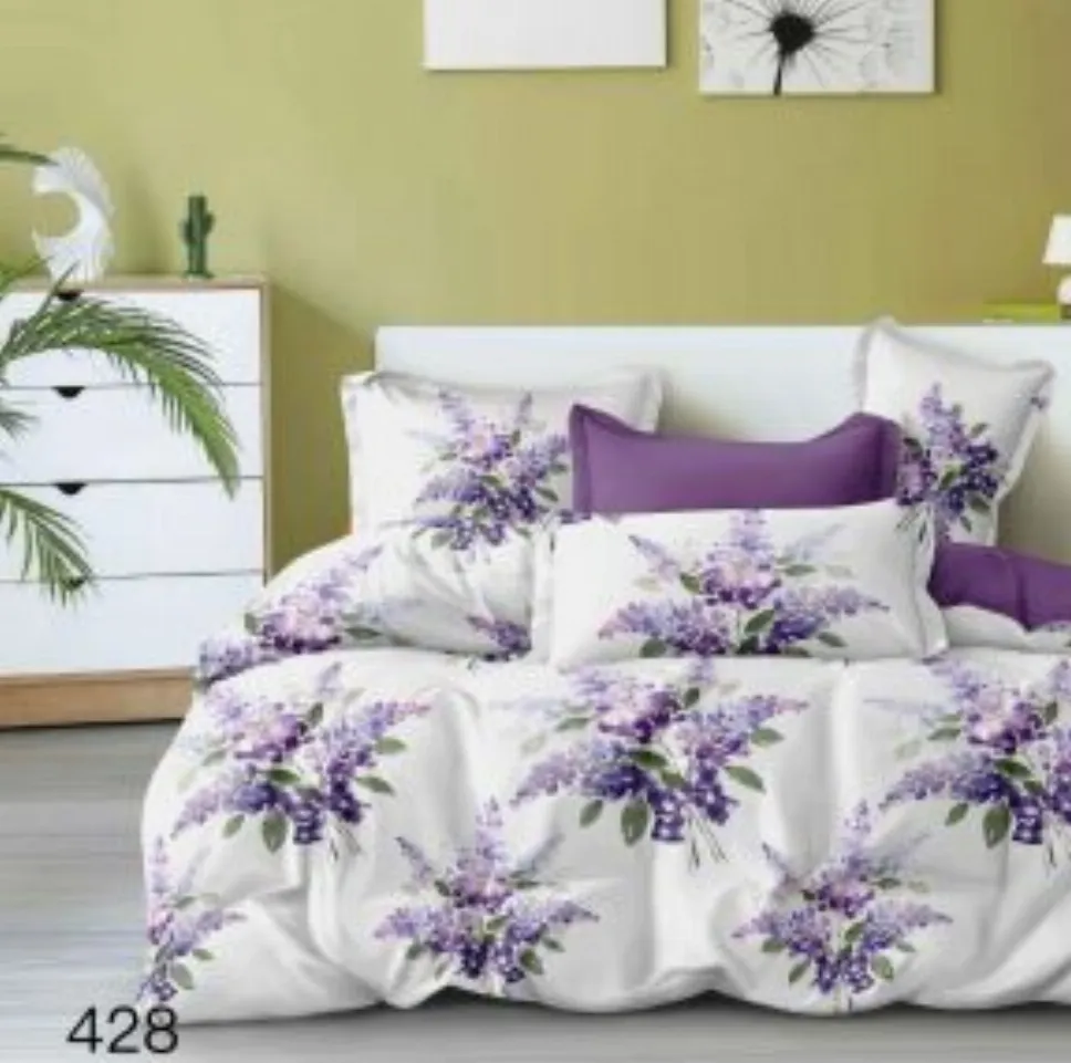 LENJERII DE PAT 1+1 GRATIS - Lenjerie de pat Finet 6 piese, alb cu flori mov-GR428
